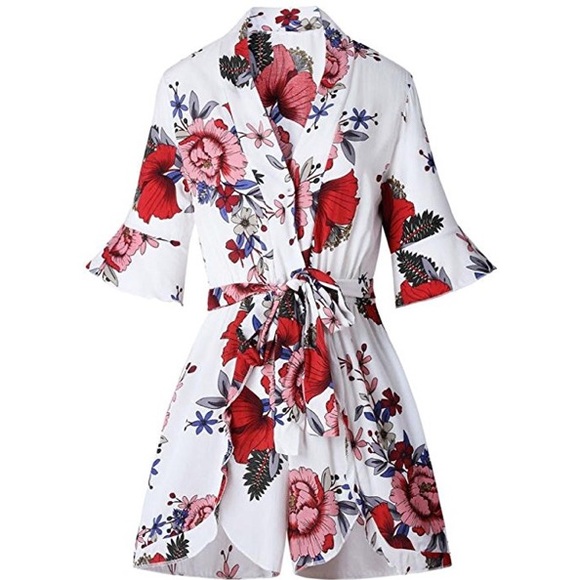 Floral Belted Jumpsuit Romper - Picture 4 of 5